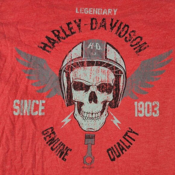 Harley Davidson Legendary Skull Mens Large Graphic Tee Red Shirt Short Sleeve - Picture 3 of 9